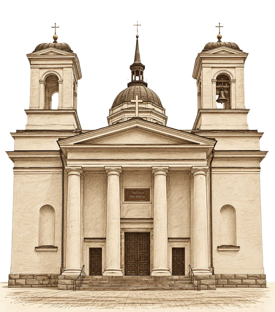 Härnösands domkyrka tecknad i sepia