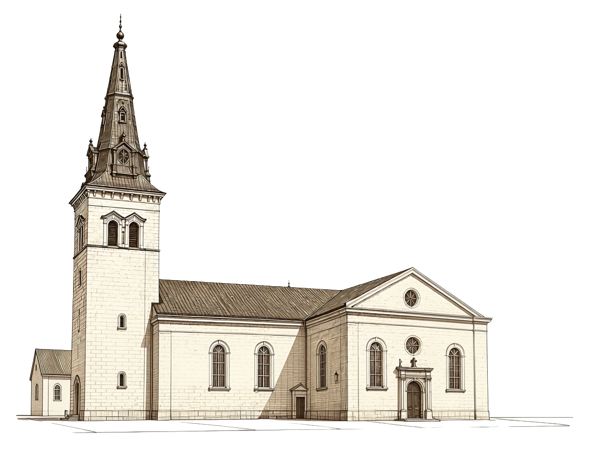 Karlstad domkyrka tecknad i sepia