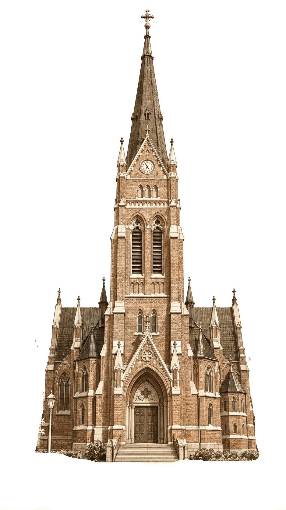 Luleå domkyrka tecknad i sepia