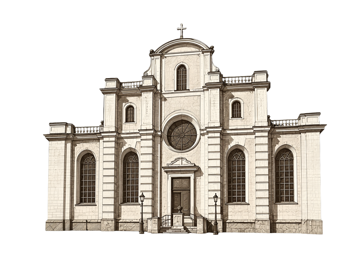 Storkyrkan tecknad i sepia