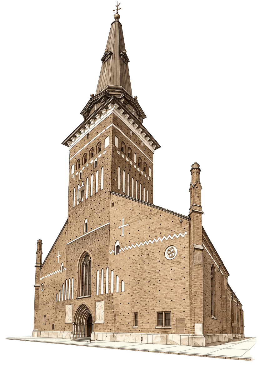 Västerås domkyrka tecknad i sepia